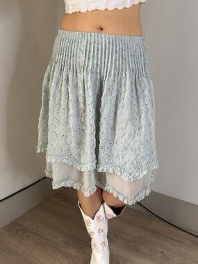 NWT Free People Sanderson Midi Skirt in Sky Gray Eyelet Ruffle